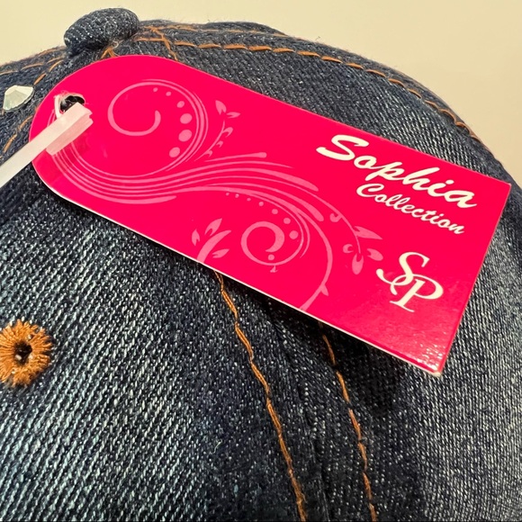 Blingy Denim Baseball Cap Rhinestones, Embroidery Smiley Face Sophia Collection - Picture 7 of 9